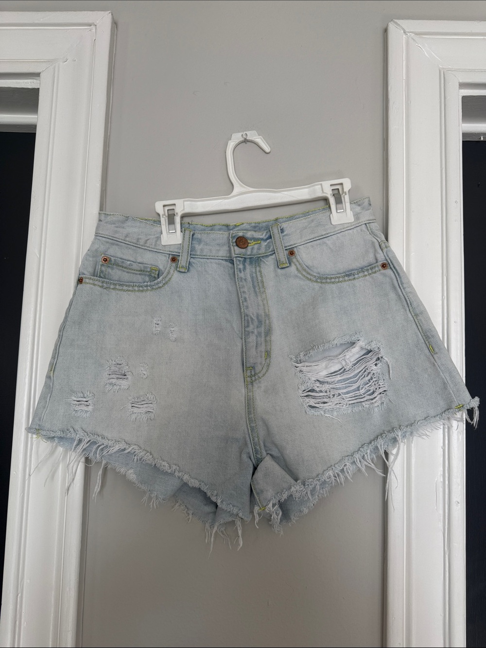 BDG Light Blue Distressed High-Rise Denim Shorts